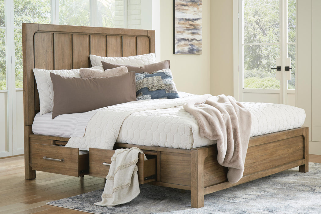 Cabalynn King Panel Bed with Storage with Mirrored Dresser and Nightstand