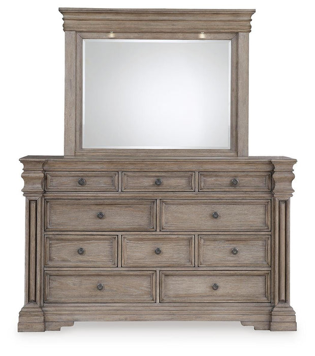 Blairhurst California King Panel Bed with Mirrored Dresser and Nightstand