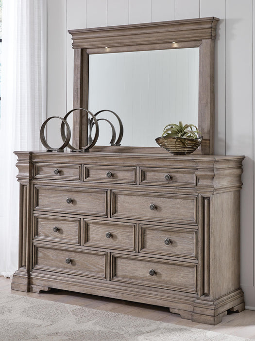 Blairhurst California King Panel Bed with Mirrored Dresser and Nightstand