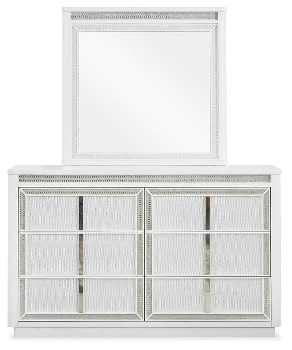 Chalanna Queen Upholstered Storage Bed with Mirrored Dresser