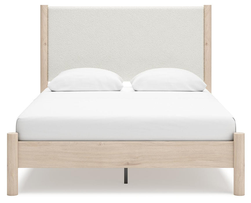 Cadmori Queen Upholstered Panel Bed with Mirrored Dresser