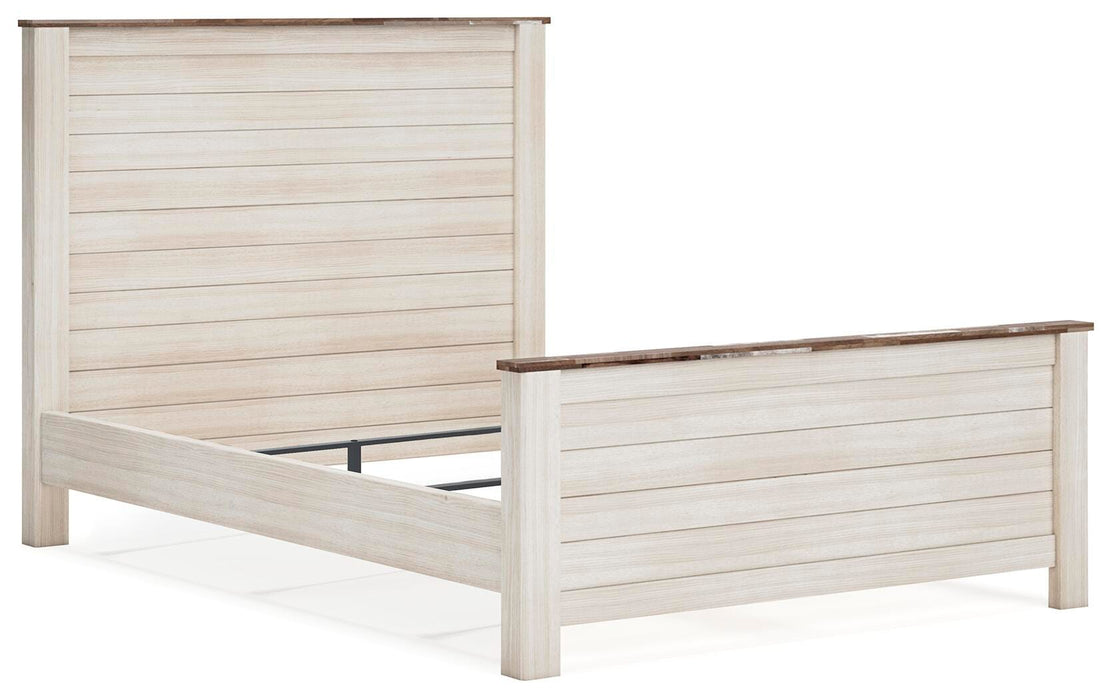 Willowton Queen Panel Bed with Mirrored Dresser and Nightstand
