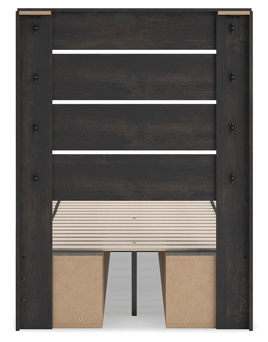 Hollivern Twin Panel Bed with Storage, Dresser, Mirror, Chest and Nightstand