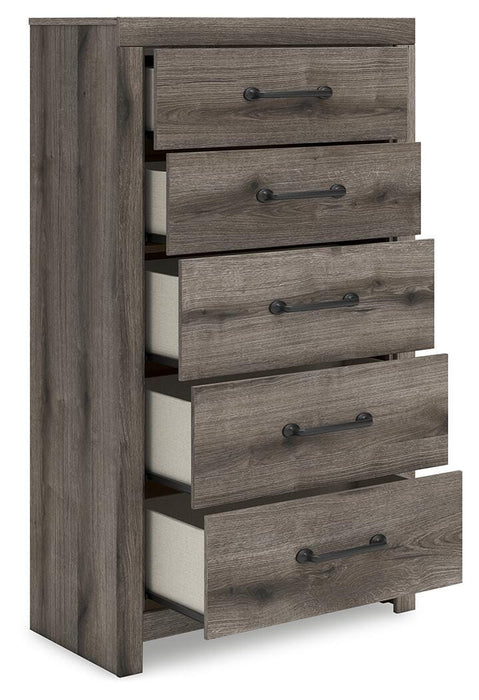 Graystorm Full Panel Storage Bed, Dresser, Mirror, Chest and Nightstand