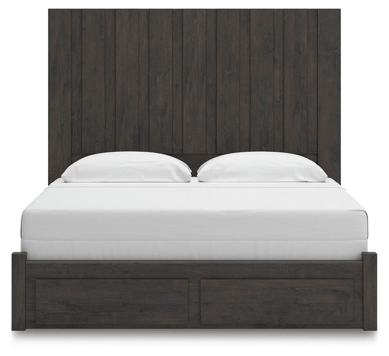 Fraluna King Panel Storage Bed, Dresser, Mirror, Chest and Nightstand