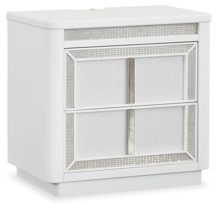 Chalanna King Upholstered Storage Bed, Dresser, Mirror and Nightstand