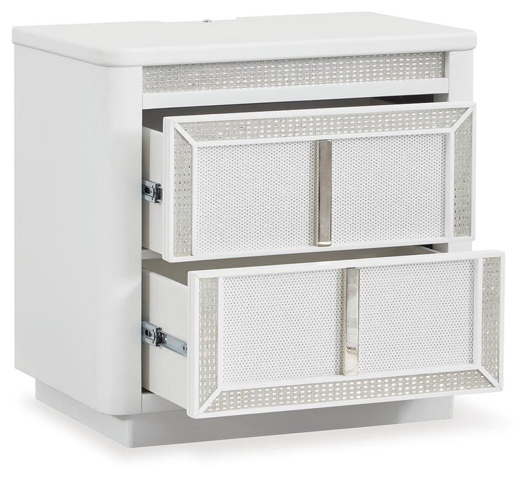 Chalanna King Upholstered Storage Bed, Dresser, Mirror and Nightstand