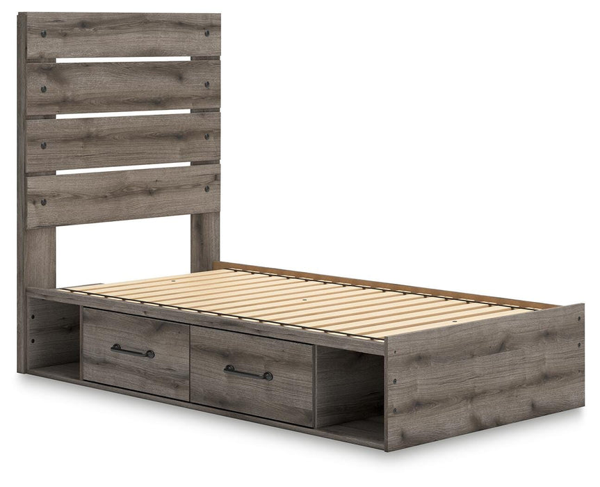 Graystorm Twin Panel Storage Bed, Dresser, Mirror and Nightstand
