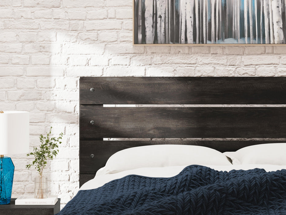 Hollivern King Panel Bed, Dresser, Mirror, Chest and Nightstand