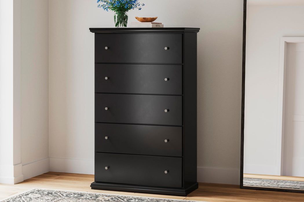 Maribel Queen Panel Bed, Dresser, Mirror, Chest and Nightstand