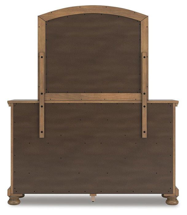 Feddinger Queen Storage Sleigh Bed with Mirrored Dresser and Nightstand