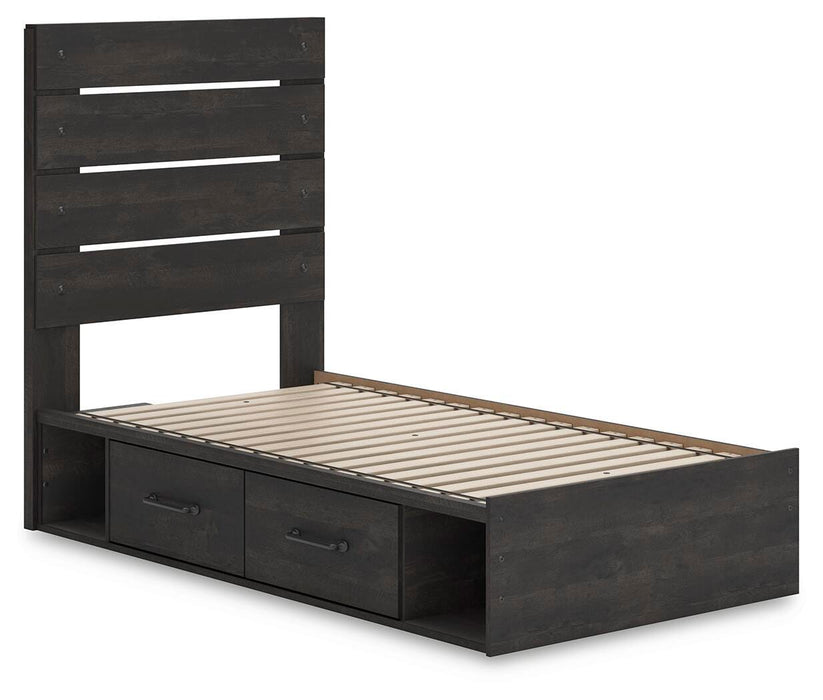 Hollivern Twin Panel Bed with Storage, Dresser, Mirror and Nightstand