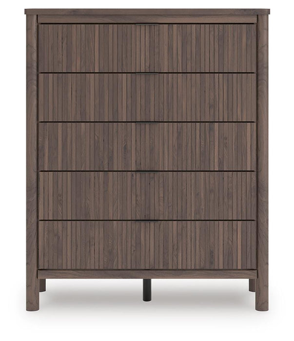 Pamytta Full Upholstered Panel Bed, Dresser, Mirror, Chest and Nightstand