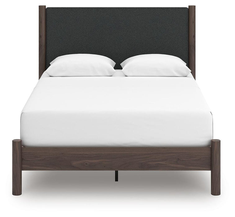 Pamytta Queen Upholstered Panel Platform Bed, Dresser, Mirror and Nightstand