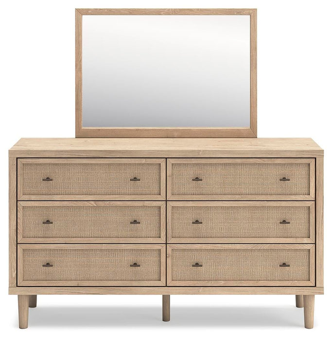 Cielden Full Upholstered Bed with Roll Slats, Dresser, Mirror, Chest and Nightstand