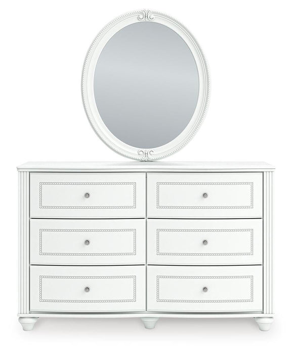Kozlani Full Upholstered Panel Bed, Dresser and Mirror
