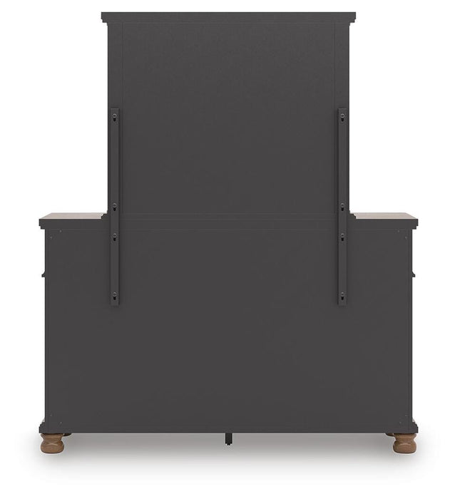 Rowlenstown King Poster Bed with Mirrored Dresser and Nightstand