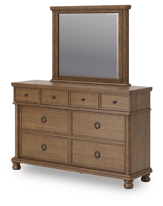 Rowlenstown King Poster Bed with Mirrored Dresser