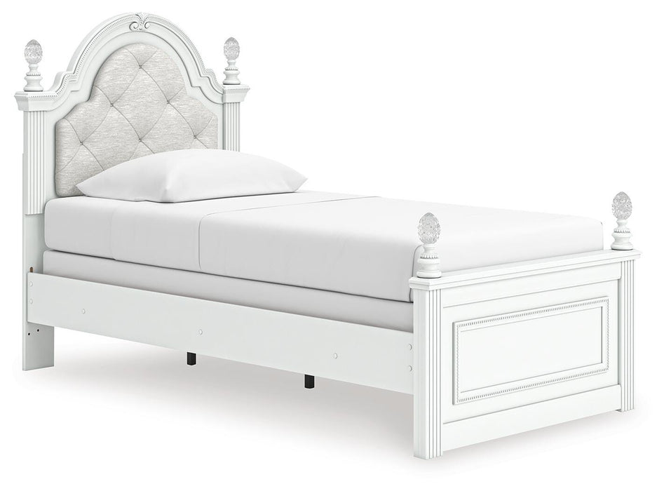 Kozlani Twin Upholstered Panel Bed, Dresser, Mirror and Nightstand