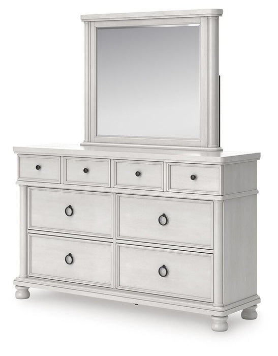 Rowlenstown California King Poster Bed, Dresser, Mirror and Nightstand