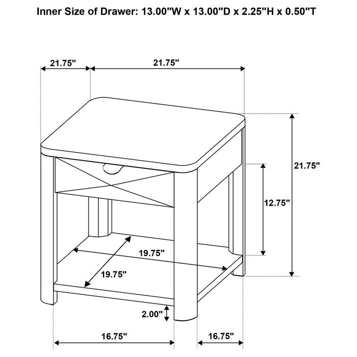Marcelo Wood End Table with Drawer and Shelf Light Elm