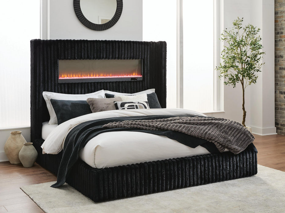 Tayleena King Upholstered Bed with Fireplace and Wireless Audio