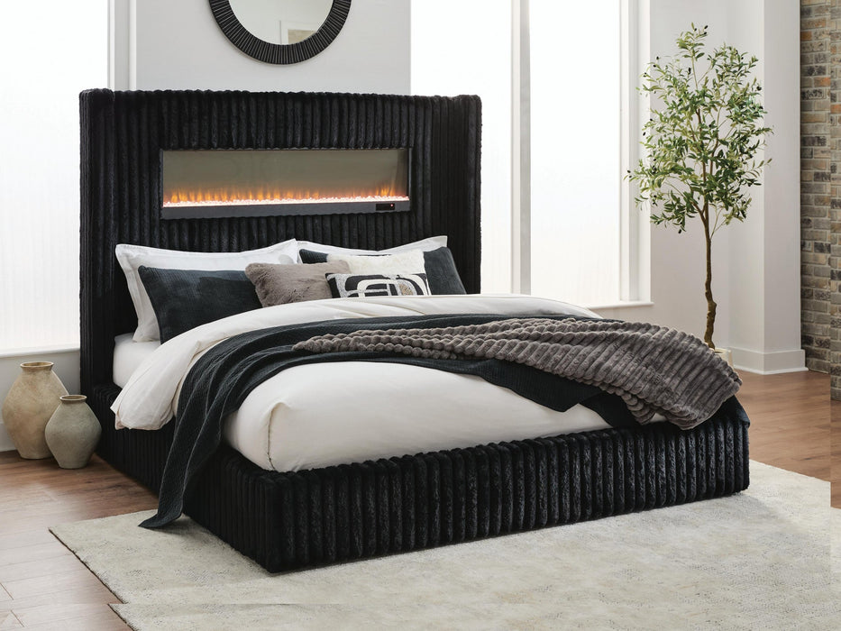 Tayleena Queen Upholstered Bed with Fireplace and Wireless Audio