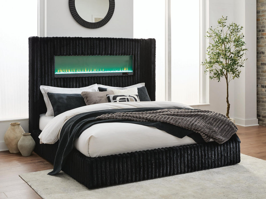 Tayleena Queen Upholstered Bed with Fireplace and Wireless Audio