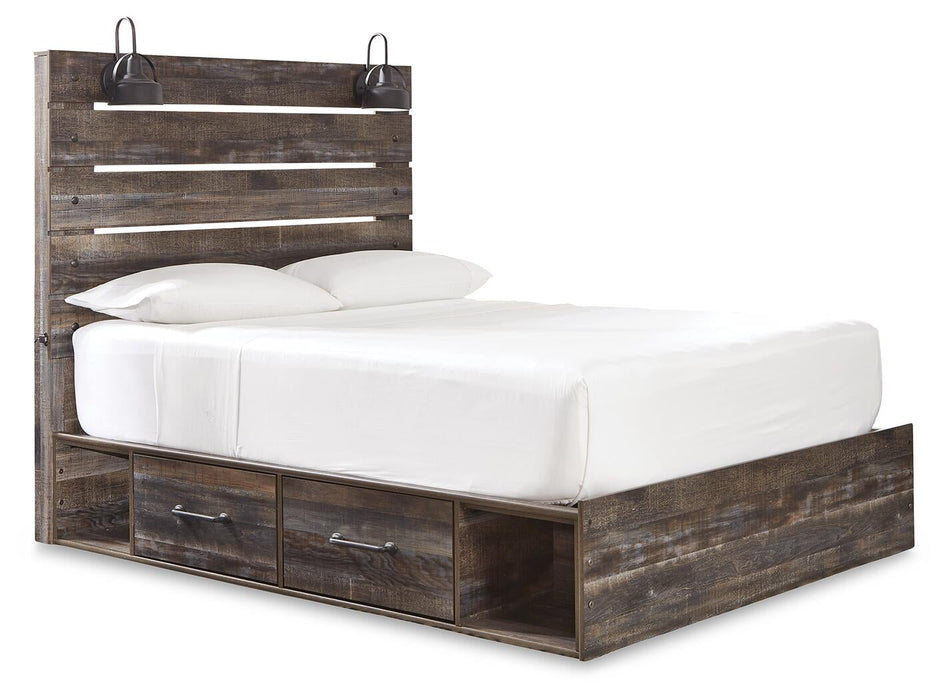 Drystan Queen Panel Bed with 4 Storage Drawers, Dresser, Mirror, Chest and Nightstand