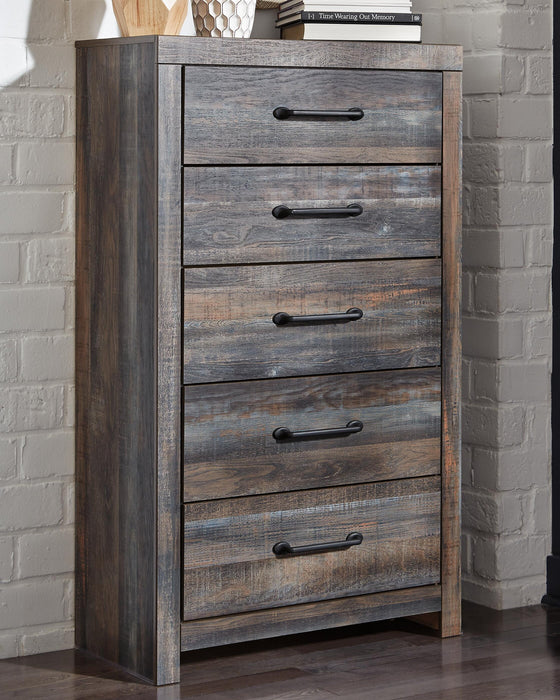 Drystan King Panel Bed with 2 Storage Drawers, Dresser, Mirror, Chest and Nightstand