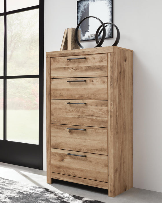 Hyanna Queen Panel Storage Bed with 2 Under Bed Storage Drawer, Dresser, Mirror, Chest and Nightstand