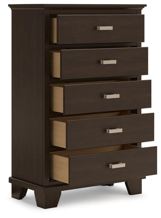Covetown Queen Panel Bed, Dresser, Mirror, Chest and Nightstand