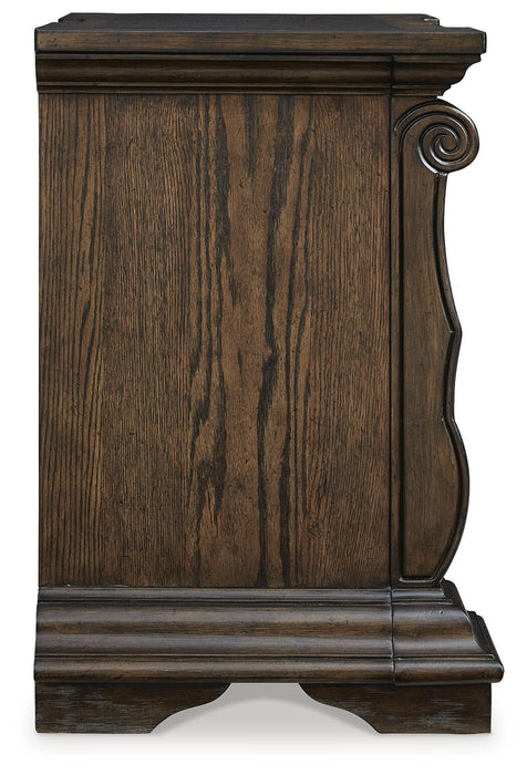 Maylee California King Upholstered Bed, Dresser, Mirror, Chest and Nightstand