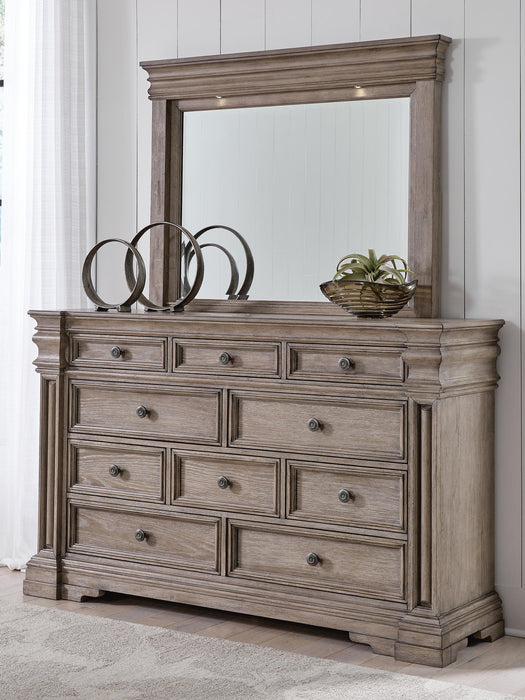 Blairhurst California King Panel Bed with Mirrored Dresser