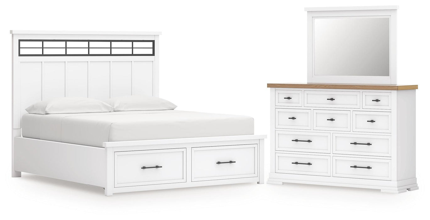Ashbryn California King Panel Storage Bed, Dresser and Mirror