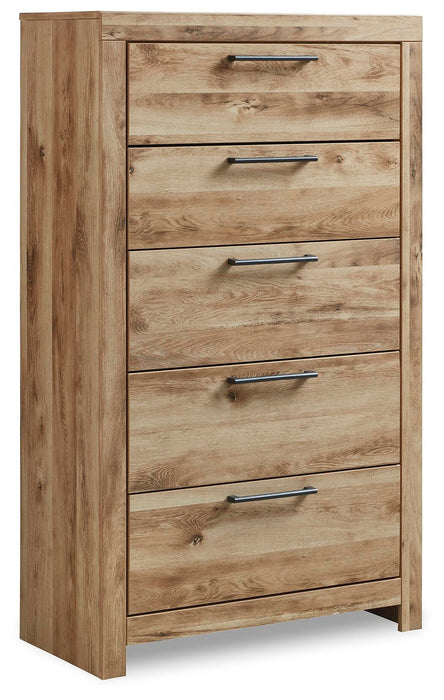 Hyanna King Panel Storage Bed with 2 Under Bed Storage Drawers, Dresser, Mirror, Chest and Nightstand