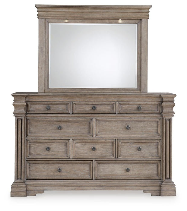 Blairhurst King Panel Bed with Mirrored Dresser