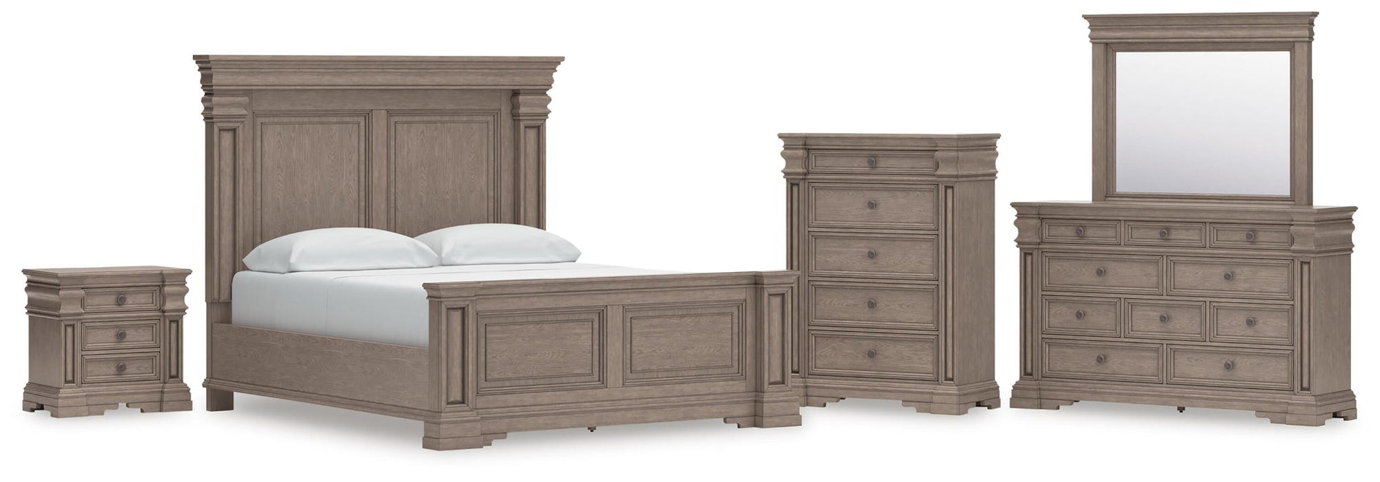 Blairhurst California King Panel Bed, Dresser, Mirror, Chest and Nightstand