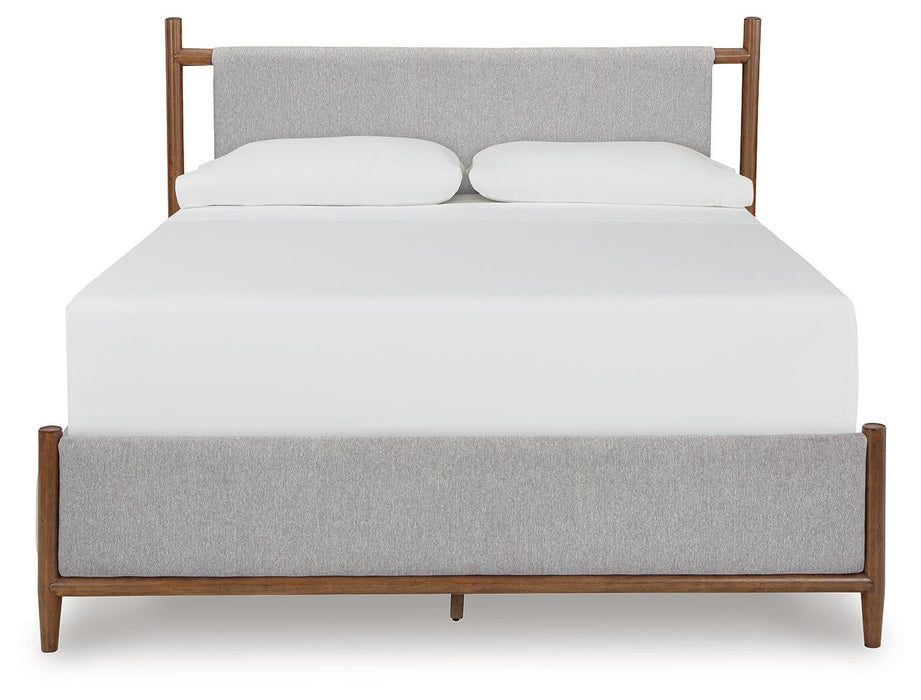 Lyncott California King Upholstered Bed with Mirrored Dresser and Nightstand