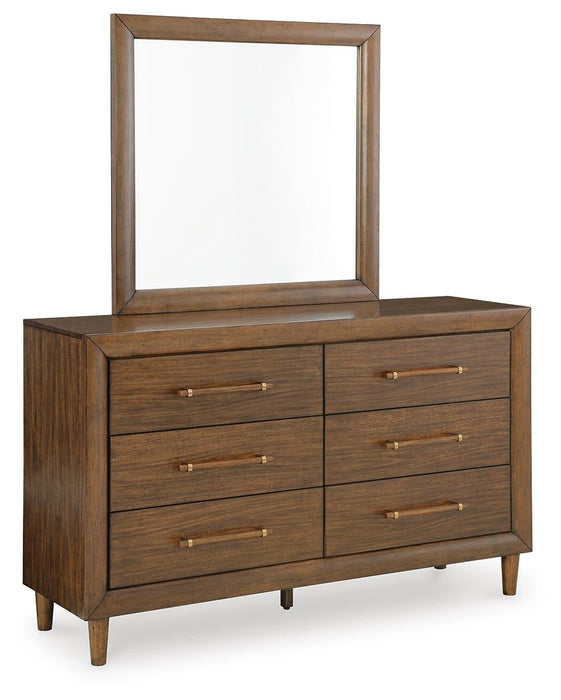 Lyncott Queen Upholstered Bed with Mirrored Dresser