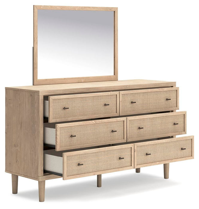 Cielden King Panel Bed with Mirrored Dresser, Chest and Nightstand