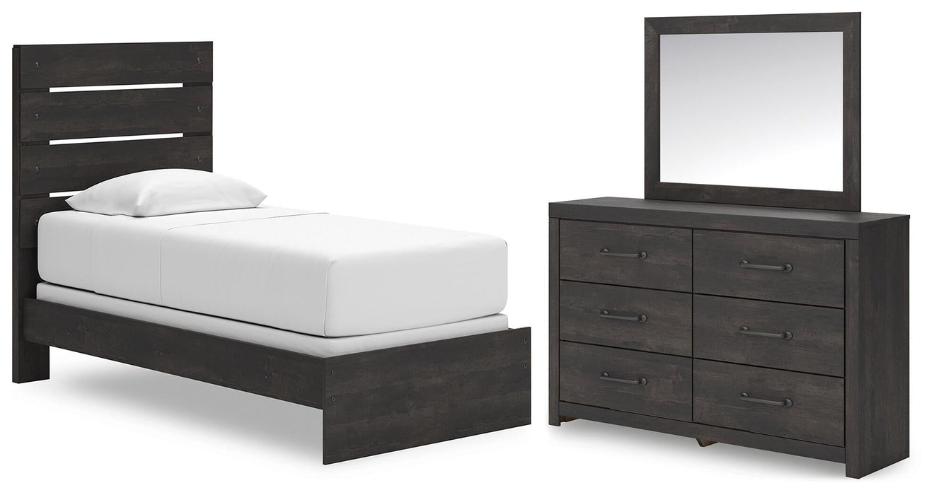 Delmorta Twin Panel Bed, Dresser and Mirror