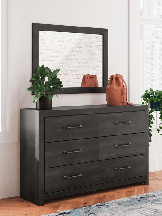 Delmorta Queen Panel Bed, Dresser, Mirror, Chest and Nightstand