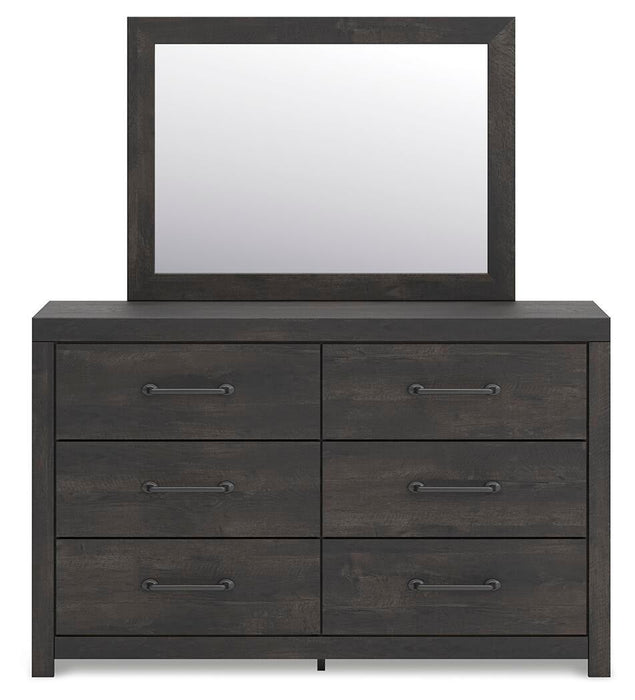Delmorta King Panel Bed, Dresser, Mirror and Nightstand