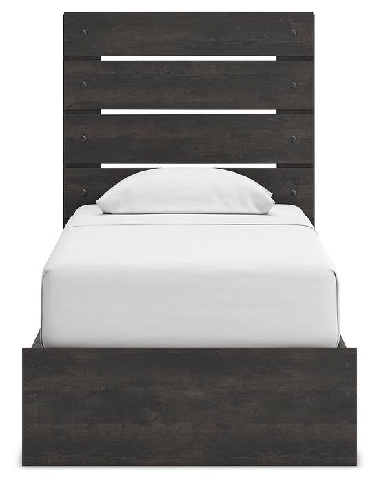 Delmorta Twin Panel Storage Bed, Dresser and Mirror