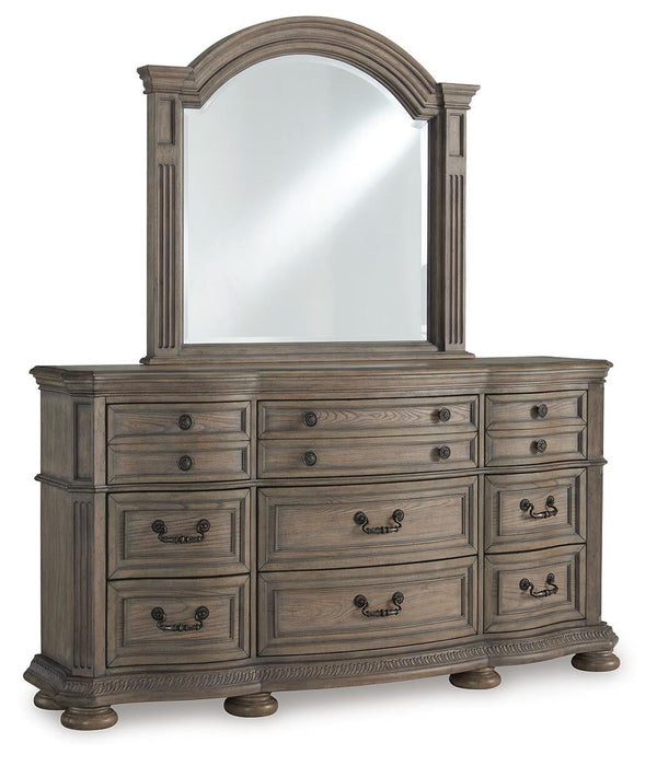 Ardenfield California King Upholstered Sleigh Bed, Dresser, Mirror, Chest and Nightstand