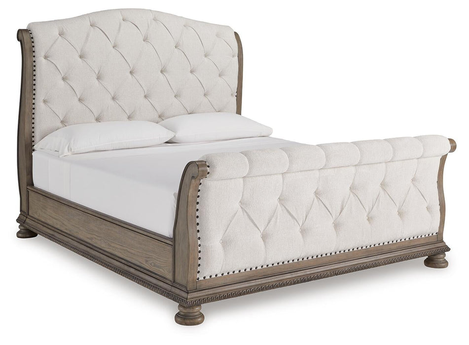 Ardenfield California King Upholstered Sleigh Bed, Dresser, Mirror and Nightstand