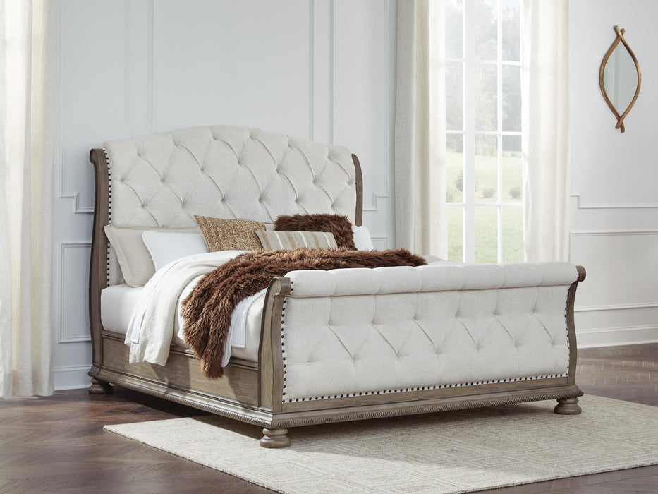 Ardenfield King Upholstered Sleigh Bed, Dresser, Mirror, Chest and Nightstand