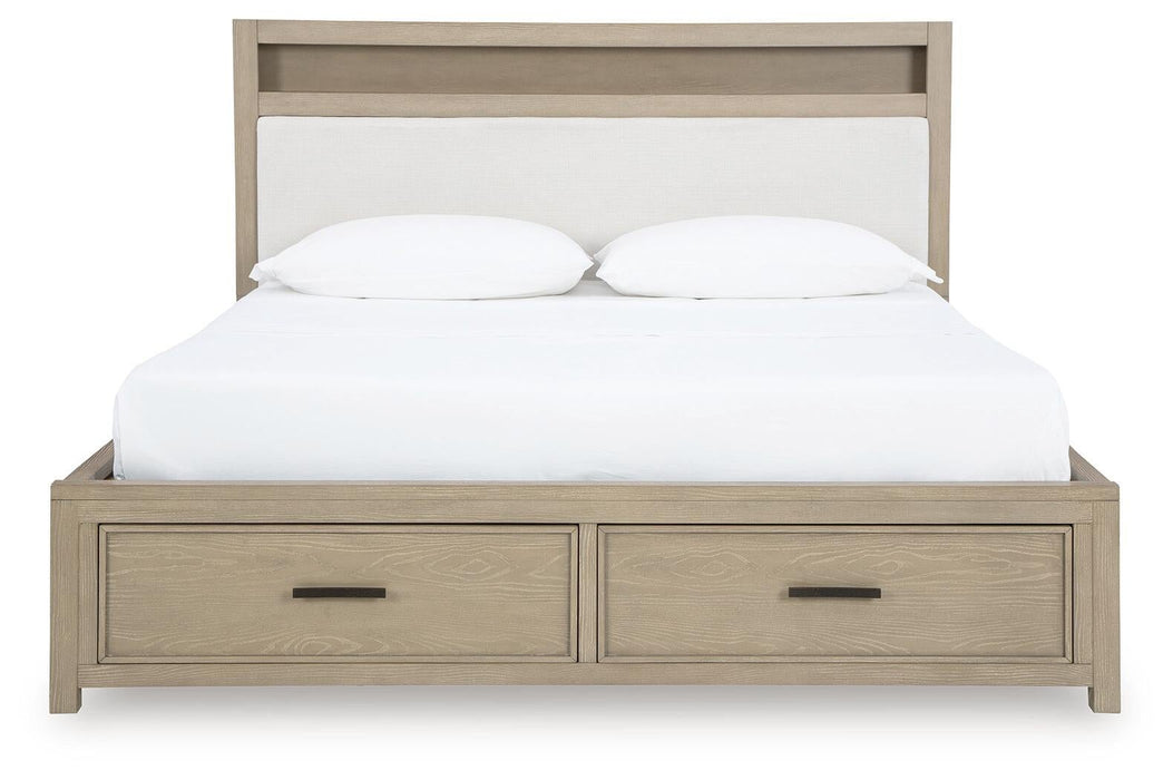 Calmoro King Bookcase Bed with Mirrored Dresser