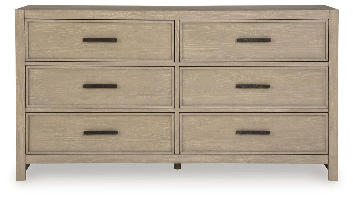 Calmoro King Bookcase Bed with Mirrored Dresser